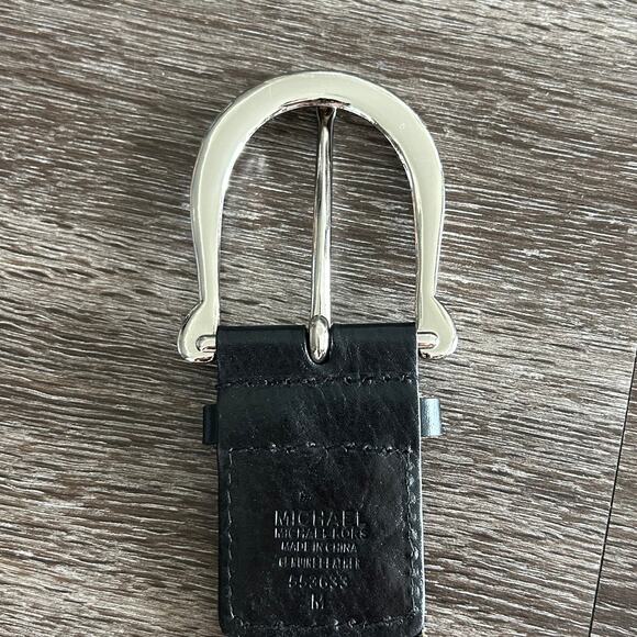 EUC Michael Kors Black Braided Leather Belt Silver Buckle Medium Classic Chic MK - Picture 10 of 13